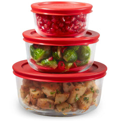 Pyrex® Simply Store® 6-piece Round Glass Storage Set with Red Lids