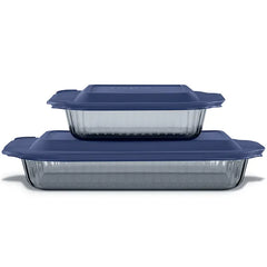 Pyrex® Colors Sculpted Tinted 4-piece Baking Set with Plastic Lids, Smoke