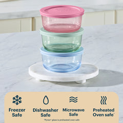 Pyrex® Simply Store® Tinted Glass 2-cup Round Storage Containers, 6-pc Set, Mixed Colors