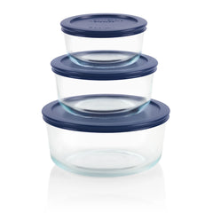 Pyrex® Simply Store® 6-piece Round Glass Food Storage Container Set with Blue Lids