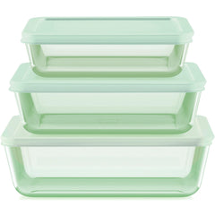 Pyrex® Simply Store® Tinted 6-piece Rectangle Storage Set with Plastic Lids, Green